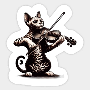 Devon Rex Cat Playing Violin Sticker